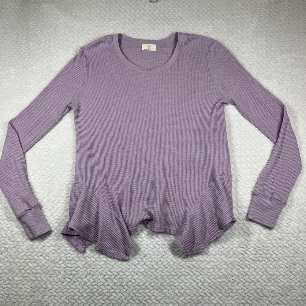 Anthropologie T.La Kenwood Waffle Knit Top Size Small‎ Purple Ribbed Peplum Hem